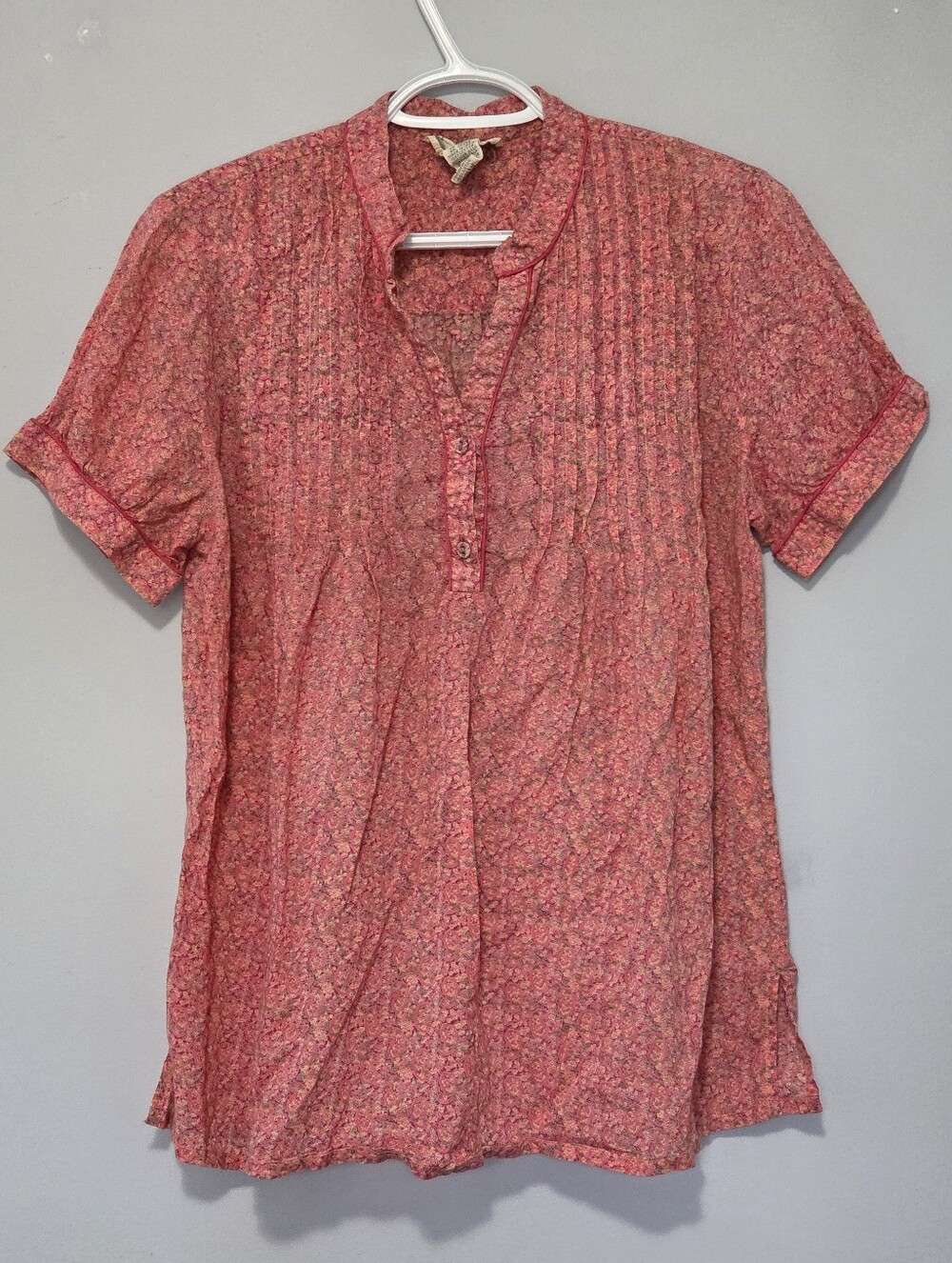 April Cornell Peachy Pink Floral Pintuck 100% Cotton Blouse Top Sz M